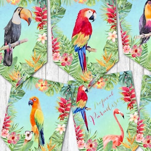 Tropisches Paradies Dschungel Vögel Blumen und Blätter Bunting - Digitaler Download
