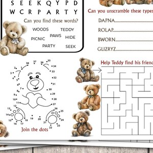 Teddy Bears Picnic Activity Games Puzzle Sheet Table Place Mat ...