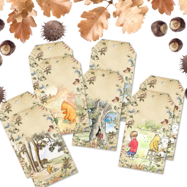 Wildflower Vintage Style Winnie the Pooh Gift Tags - Digital Download