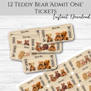 12 Woodland Teddy Bear &#39;Admit One&#39; Tickets