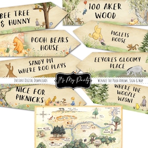 7 Winnie de Poeh pijlen, 1 teken & 1 honderd hectare kaart - digitale download