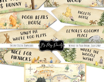 7 Winnie the Pooh Arrows, 1 Sign & 1 Hundred Acre Map - Digital Download