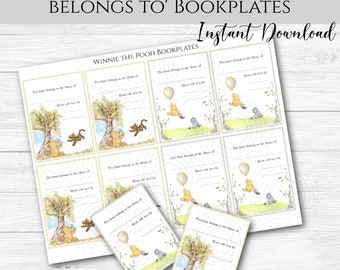 8 Winnie the Pooh 'This book belongs to' Bookplates - Digital Download