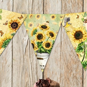Vintage stijl zonnebloem zomer bloemengors / banner - digitale download