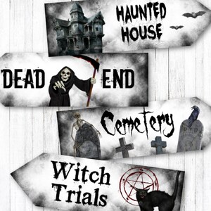 Set de 4 Spooky Halloween Party Decoration Arrow Signs DESCARGA DIGITAL