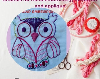 Owl Embroidery applique thread art easy design, Forest owl pattern, Woodland crib blanket decor, Nursery linen Baby gift, Owl lover gift