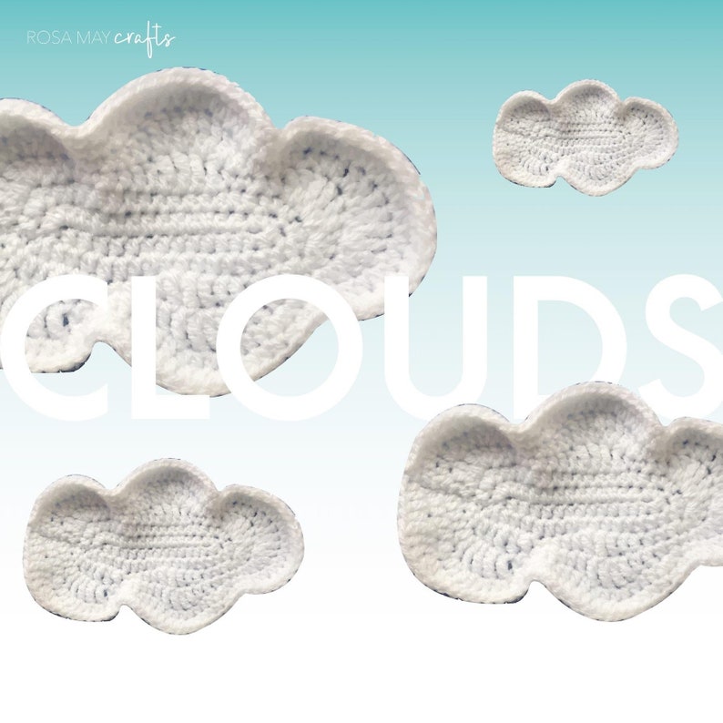 Crochet PDF Cloud patterns, 3 in 1 crochet cloud pattern, Nursery bunting, Nursery appliqué, Crochet clouds appliqué patterns, Appliqué image 1