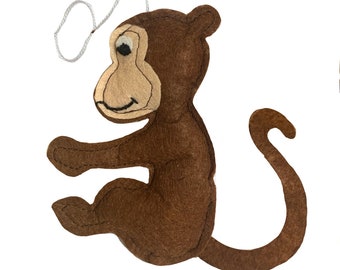 Monkey mobile felt sewing pattern, Safari animal hanging ornament sewing pattern, Wild animals baby shower nursery gift, Xmas ornament