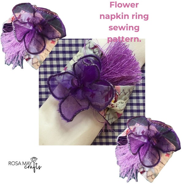 Flower napkin ring sewing pattern, How to make your own Napkin rings, Easy DIY serviette fabric holders, Hippy retro napkin rings to sew,