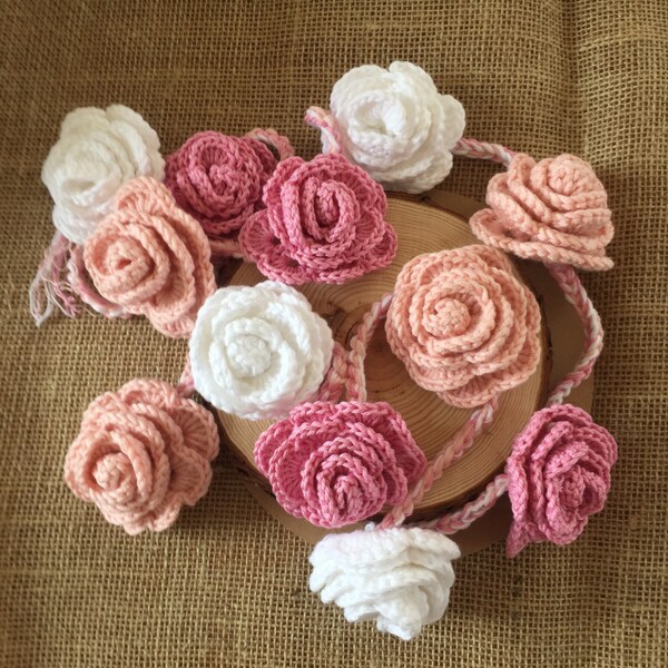 Crochet Rose Bunting PDF pattern, Crochet Rose Garland Bunting pattern, Crochet Rose Easy Pattern, Babies room decor, Crochet Rose Bouquet,