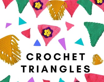 Geometric 4 Crochet Bunting Patterns, Wedding decor garland hanging decor, Beginner’s applique Crochet, Crochet Triangle motif PDF Pattern,
