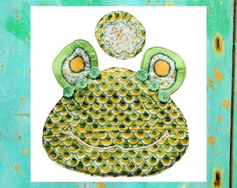 Funky Frog placemat sewing pattern, Lily pad coaster, Tableware Kitchen accessories, DIY Sewing, Water themed party decorations