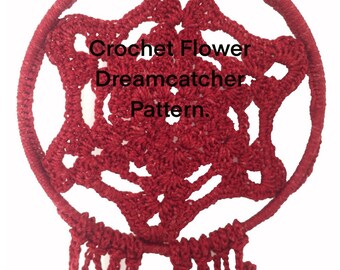 Star flower easy dream catcher crochet PDF pattern, Boho floral beginners dream catcher crochet pattern, Bohemian style home decorations