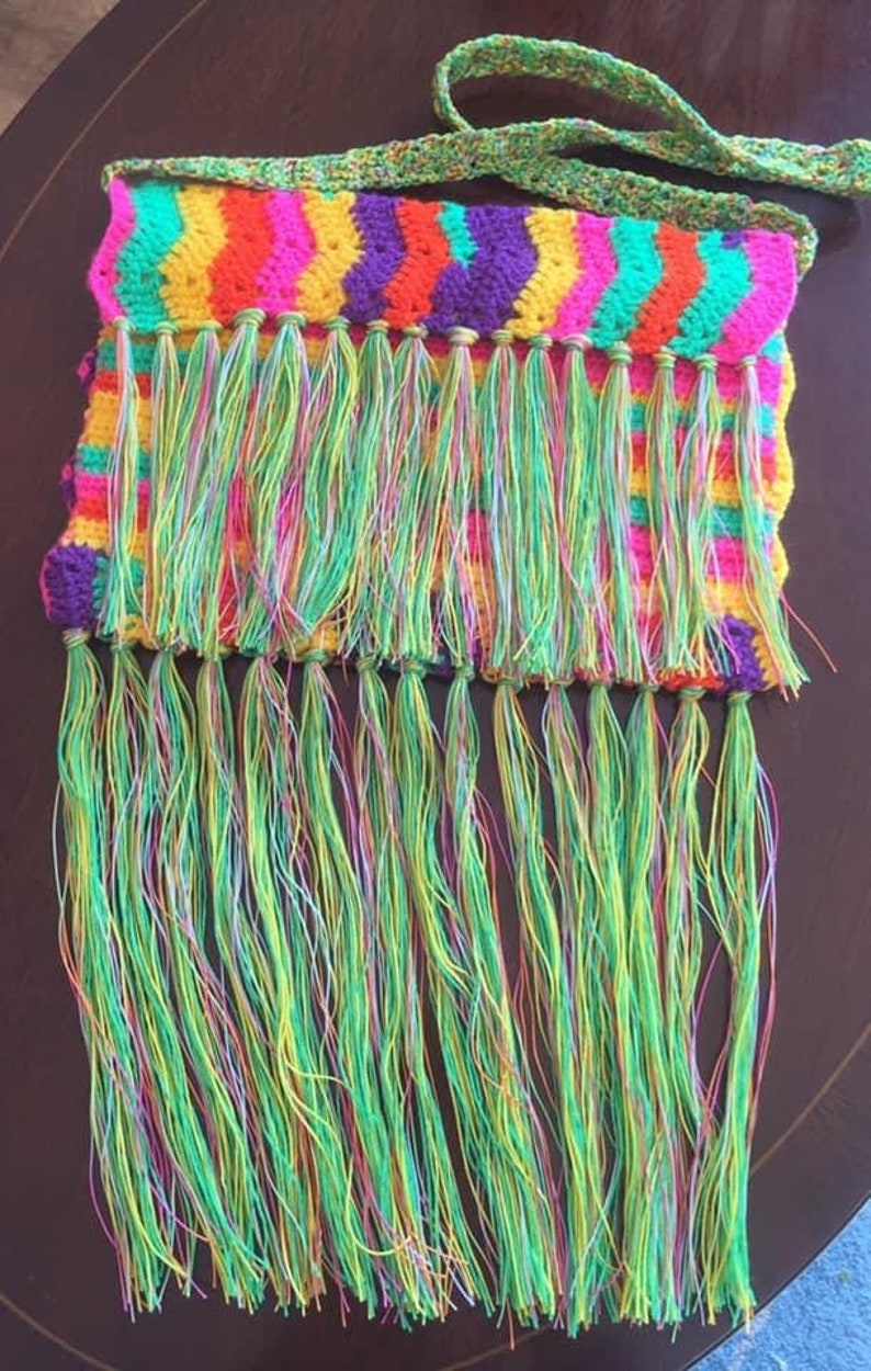 Festival crochet bag with tassels Festival tassel bag Festival Rainbow coloured crochet bag Colourful Crochet Shoulder and flap bag