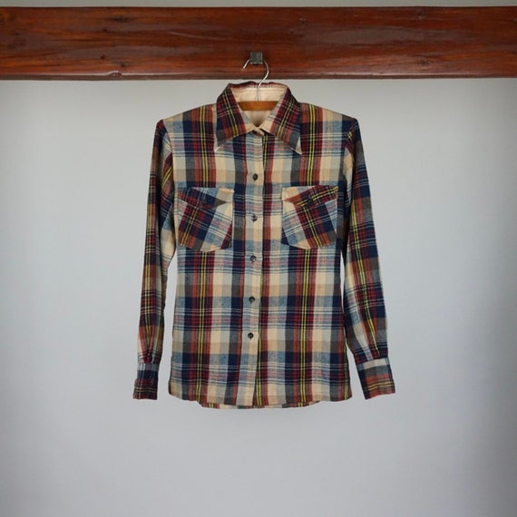 Brown And Navy Plaid Vintage Button Up Shirt - image 1