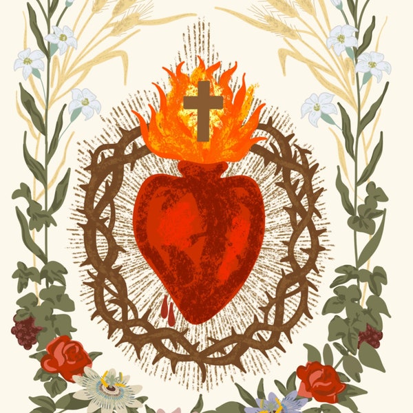Sacred Heart of Jesus fine art print, Catholic art, Gifts for Catholics, Catholic housewarming gift, Jesus art, passion of Christ