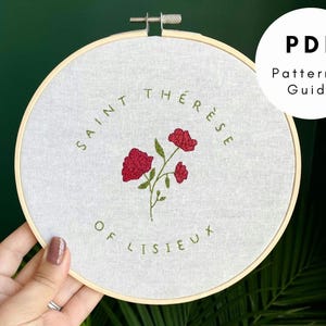 Saint Thérèse of Lisieux Hand Embroidery Pattern, Embroidery design, Catholic decor, Saint Therese gift, Saint art, Saint decor