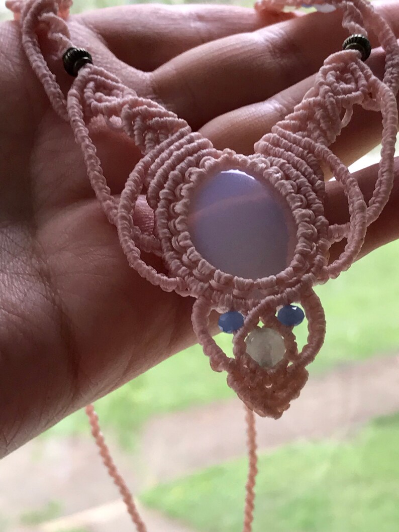 Opal macrame necklace