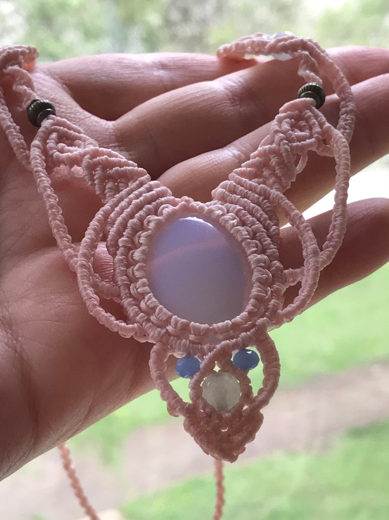 Opal macrame necklace