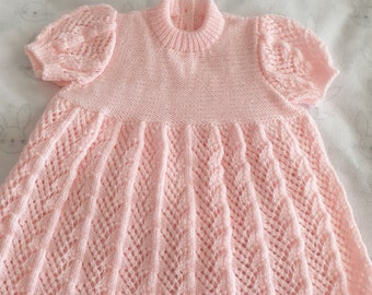 Hand Knitted Pink Baby Dress 3-4 months