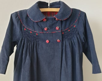 Child's Coat Handsmocked Navy Pinwale Cord to fit about 2-3 Year old