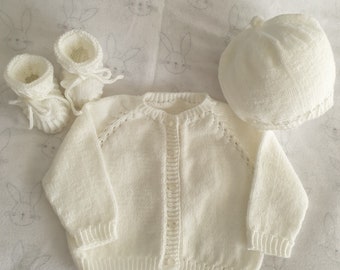 Hand Knitted Cream Baby Set 3-6 Months