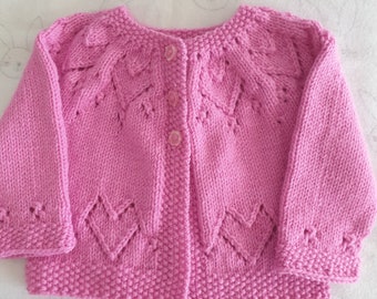 Hand Knitted Baby Jacket Deep Pink 0-3 months