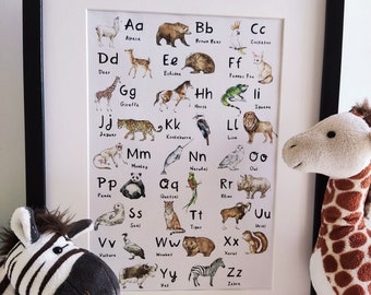 Watercolour Animal Alphabet Chart - Digital Download