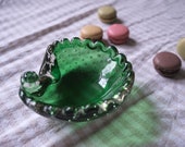 Vintage Murano Glass Dish, Vintage Green Glass Bowl Small, Unusual Glass Dish