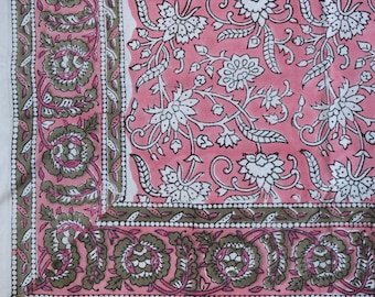 Floral Block Printed Tablecloth: 100% Cotton, Fits 6-Seater Table