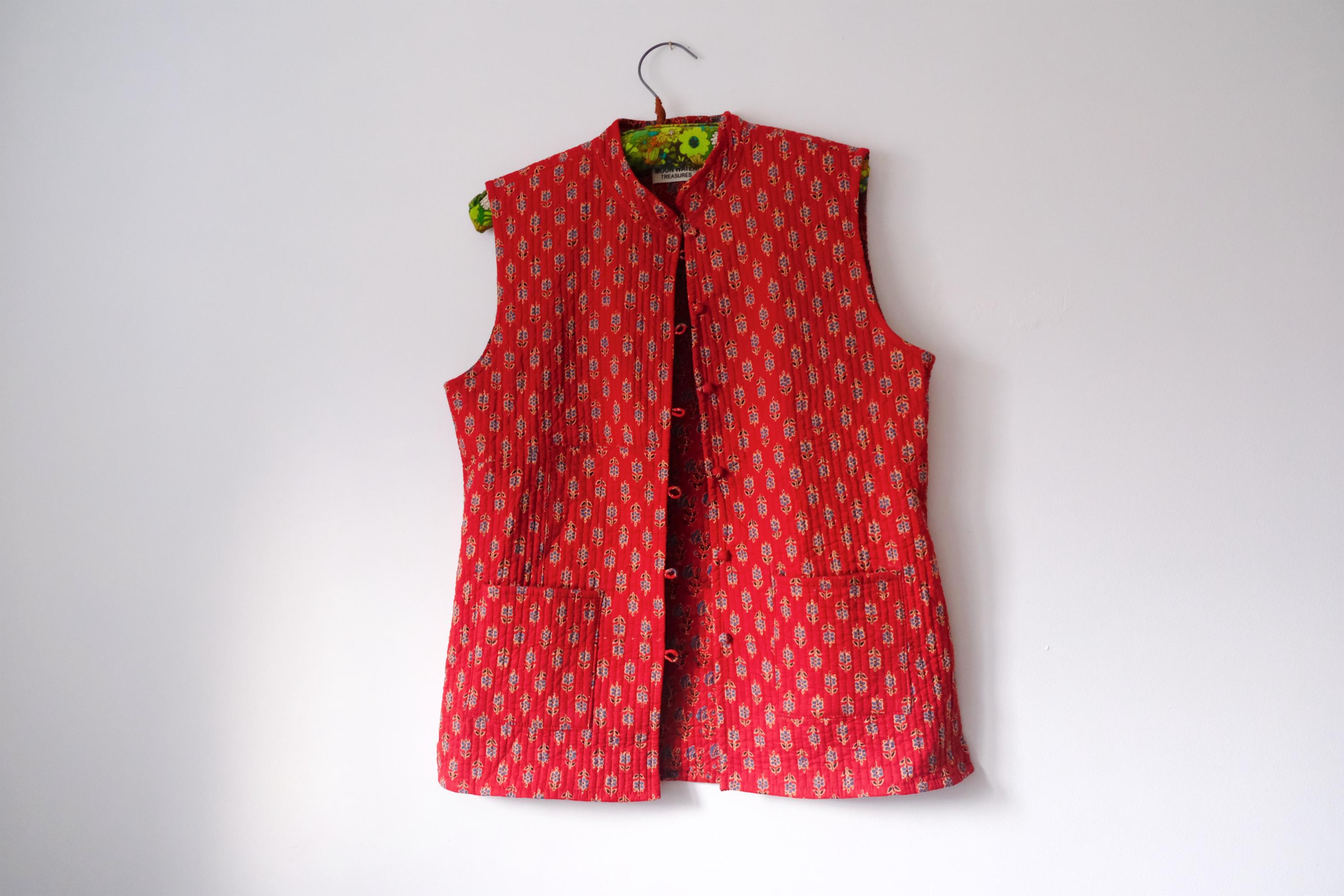 ヴィンテージカンタベスト：リバーシブルパッチワーク