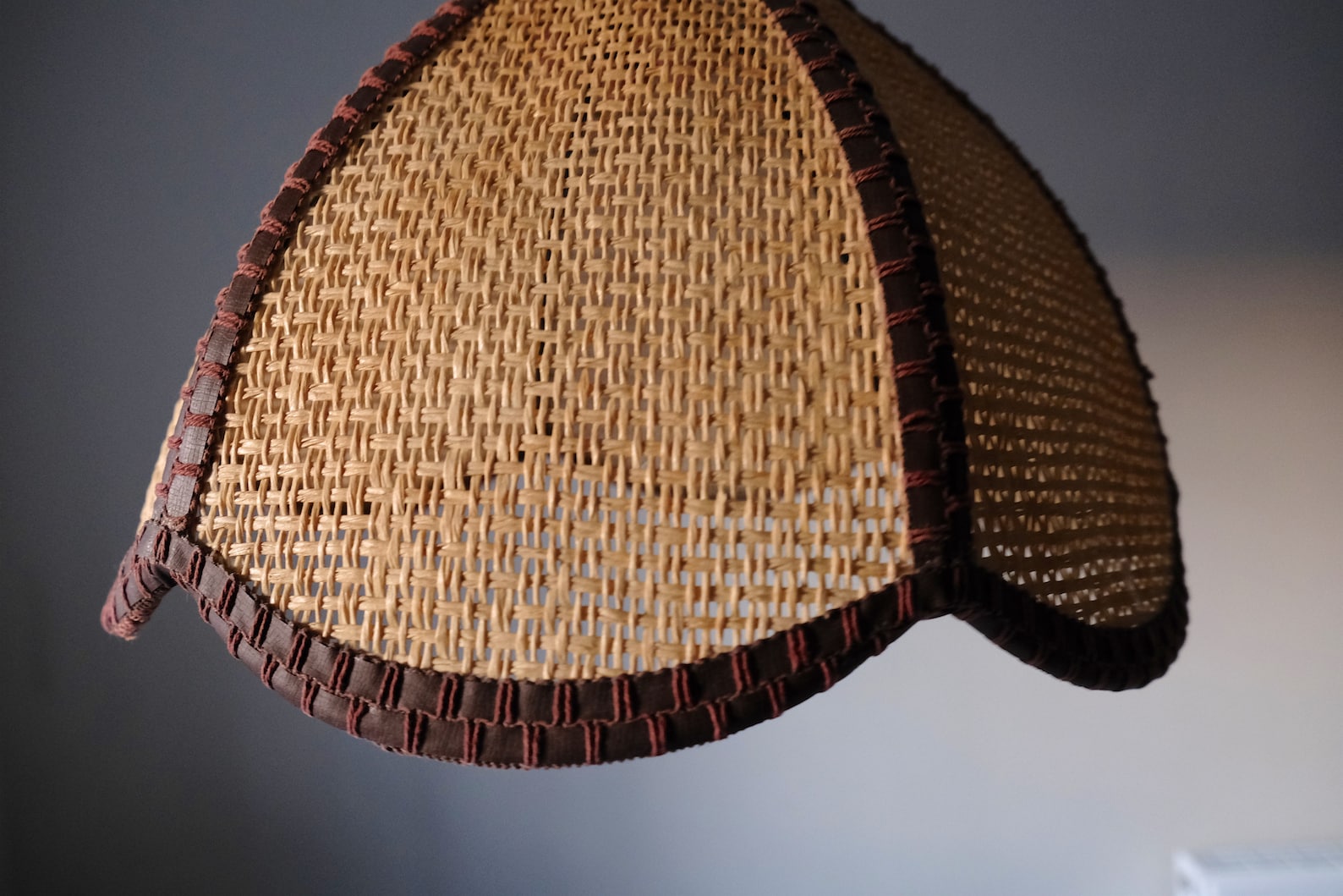 Vintage Rattan Light Shade Vintage Wicker Pendant Scalloped Etsy