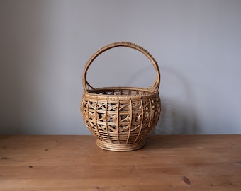 Vintage Rattan Market Basket / Foraging Basket
