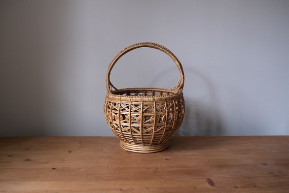 Vintage Rattan Market Basket / Foraging Basket