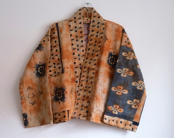 Vintage Kantha jas kimono, vintage patchwork jas, vintage gewatteerde jas omkeerbaar