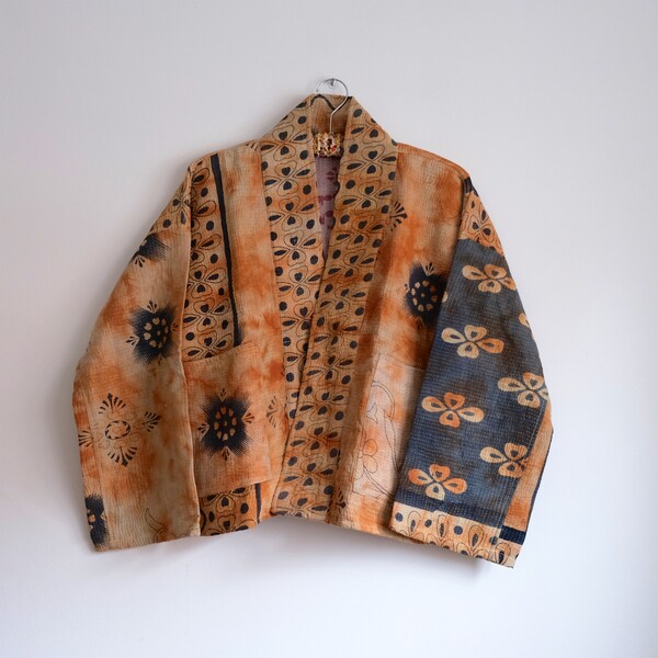 Vintage Kantha Jacket Kimono, Vintage Patchwork Jacket, Vintage Quilted Jacket Reversible