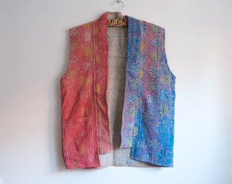 Vintage Kantha gilet, vintage patchwork vest, vintage gewatteerde jas omkeerbaar