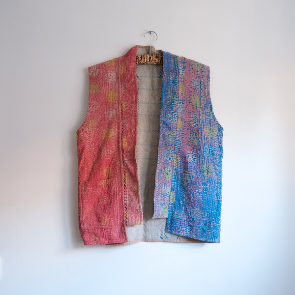 Vintage Kantha Gilet, Vintage Patchwork Vest, Vintage Quilted Jacket Reversible