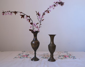 Vintage Brass Vase, Vintage Etched Brass Vase