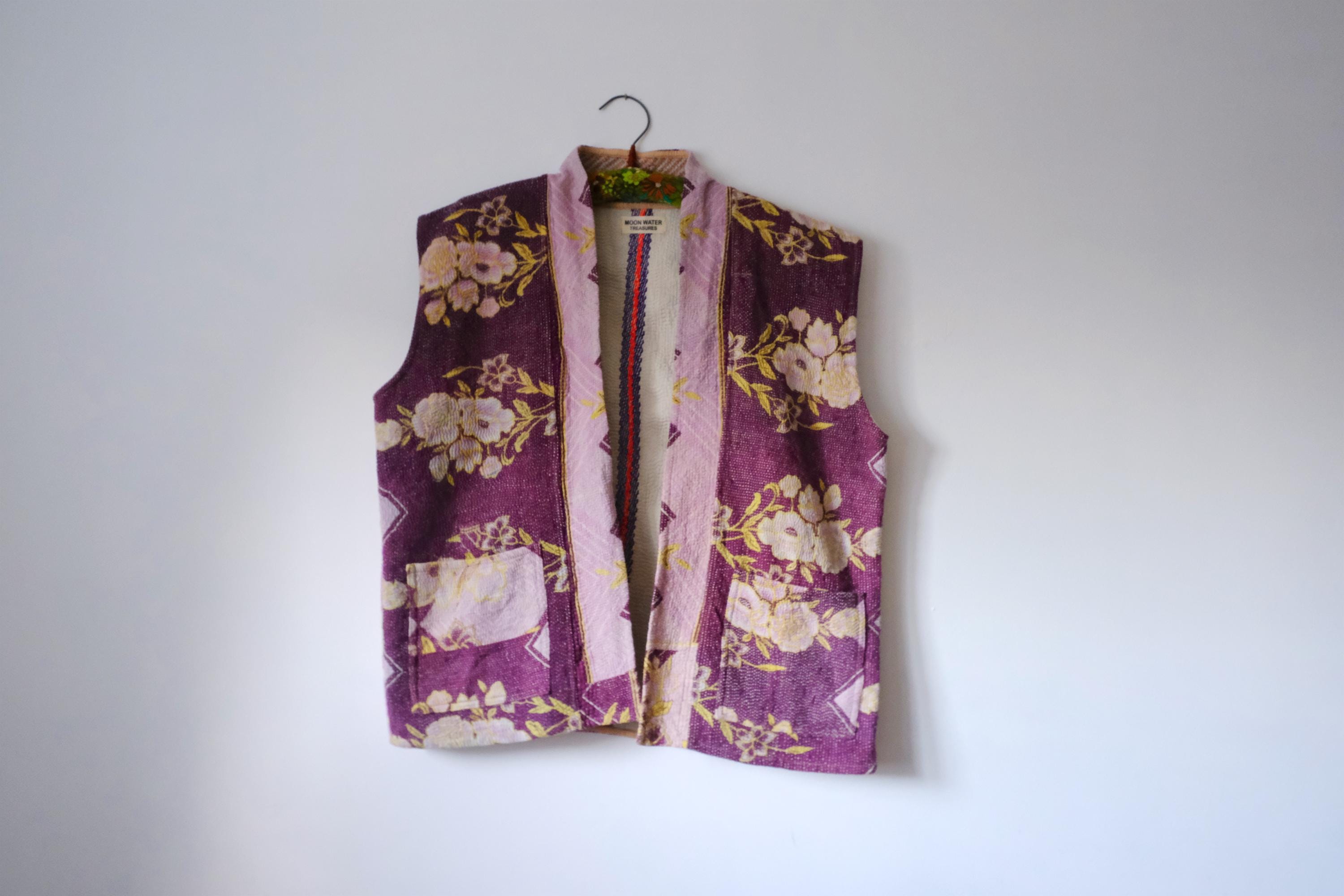 ヴィンテージカンタベスト：リバーシブルパッチワークキルティング