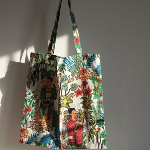 Frida Kahlo Tote Bag Algodón / Botánico Tote Bag Blanco