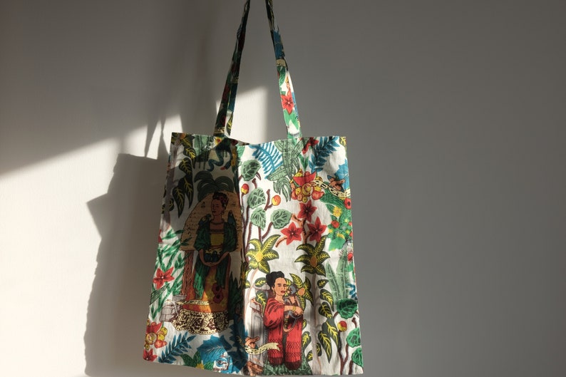 Frida Kahlo Tote Bag Algodón / Botánico Tote Bag Blanco