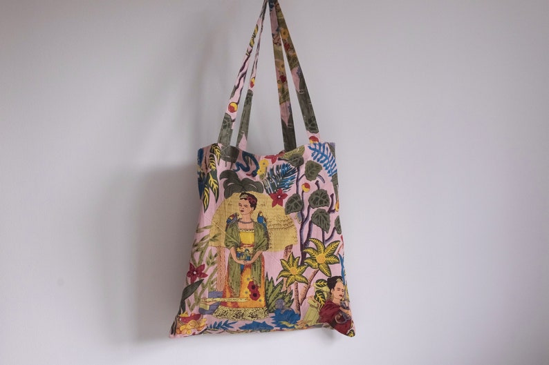 Frida Kahlo Tote Bag Algodón / Botánico Tote Bag Rosa