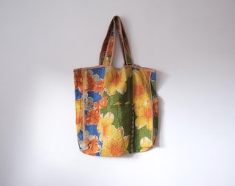 Vintage Sari Kantha Tote: Gesteppte Patchwork-Wendetasche