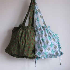 Pleated Tote Bag, Ruffle Tote Bag, Block Print Tote Bag, Ruffle Floral Bag, Pleated Bag, Tote Bag Canvas