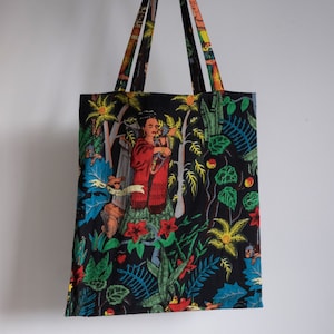 Frida Kahlo Tote Bag Algodón / Botánico Tote Bag Negro