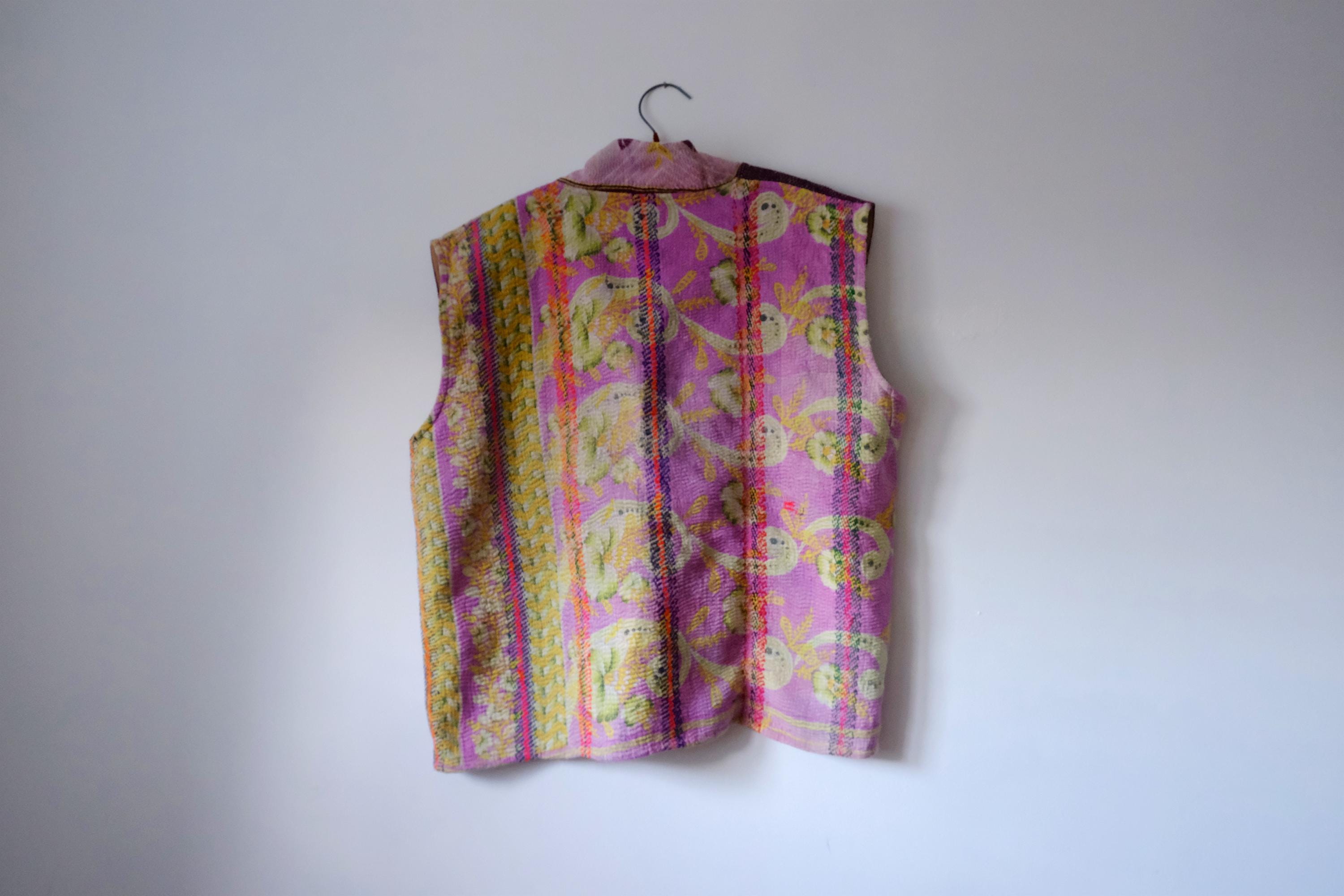 ヴィンテージカンタベスト：リバーシブルパッチワークキルティング