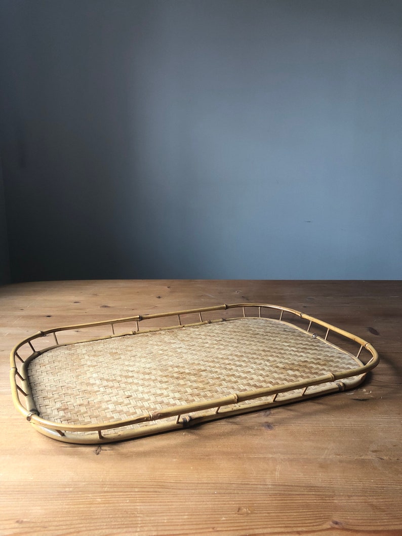 Vintage Bamboo Serving Tray Etsy