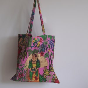 Frida Kahlo Tote Bag Algodón / Botánico Tote Bag Hot Pink