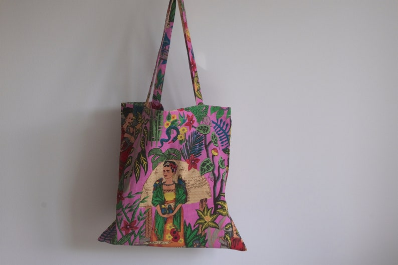 Frida Kahlo Tote Bag Algodón / Botánico Tote Bag Hot Pink